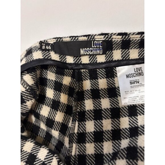 MOSCHINO Love Retro Plaid Pants 100% Wool Black White Size 8 - Picture 4 of 7